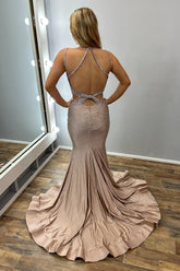 Gold Prom Dress Mermaid V-Neck Spaghetti Straps Long Formal Dress
